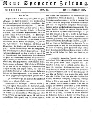 Neue Speyerer Zeitung Sonntag 15. Februar 1835