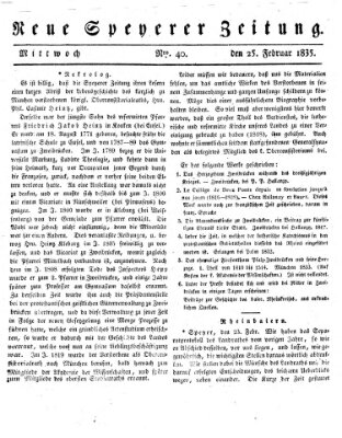 Neue Speyerer Zeitung Mittwoch 25. Februar 1835