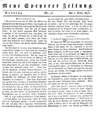 Neue Speyerer Zeitung Sonntag 1. März 1835