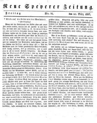 Neue Speyerer Zeitung Freitag 20. März 1835