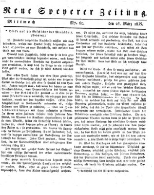 Neue Speyerer Zeitung Mittwoch 25. März 1835