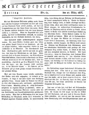 Neue Speyerer Zeitung Freitag 27. März 1835