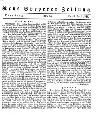 Neue Speyerer Zeitung Dienstag 28. April 1835