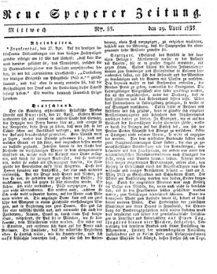 Neue Speyerer Zeitung Mittwoch 29. April 1835