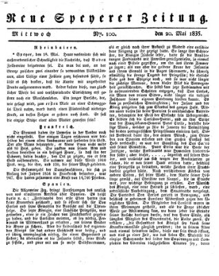 Neue Speyerer Zeitung Mittwoch 20. Mai 1835