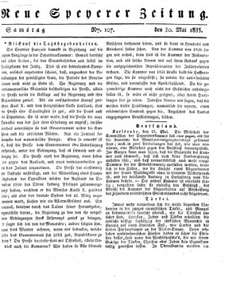 Neue Speyerer Zeitung Samstag 30. Mai 1835