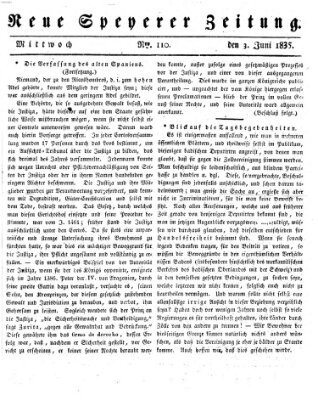 Neue Speyerer Zeitung Mittwoch 3. Juni 1835