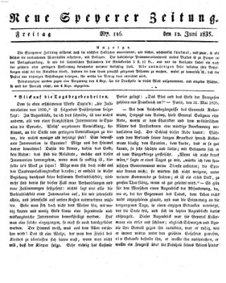 Neue Speyerer Zeitung Freitag 12. Juni 1835