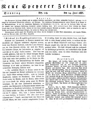 Neue Speyerer Zeitung Sonntag 14. Juni 1835