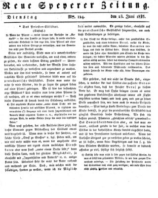 Neue Speyerer Zeitung Dienstag 23. Juni 1835