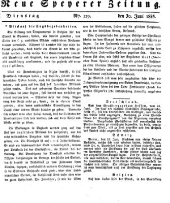 Neue Speyerer Zeitung Dienstag 30. Juni 1835