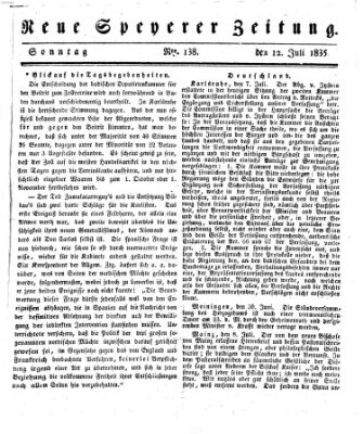 Neue Speyerer Zeitung Sonntag 12. Juli 1835