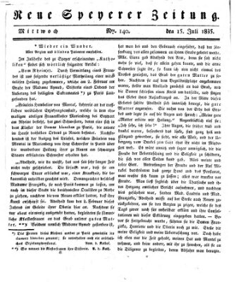 Neue Speyerer Zeitung Mittwoch 15. Juli 1835