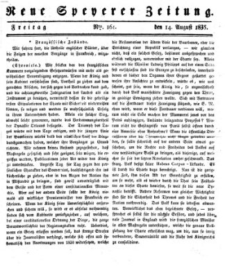 Neue Speyerer Zeitung Freitag 14. August 1835