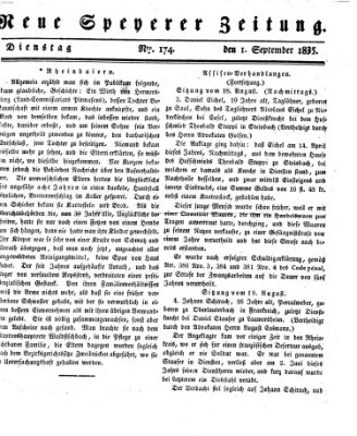 Neue Speyerer Zeitung Dienstag 1. September 1835