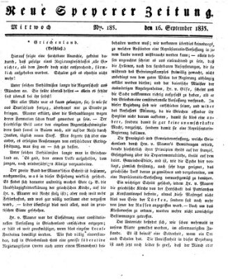 Neue Speyerer Zeitung Mittwoch 16. September 1835