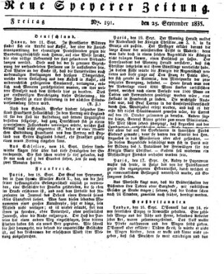 Neue Speyerer Zeitung Freitag 25. September 1835