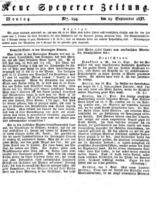 Neue Speyerer Zeitung Dienstag 29. September 1835