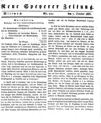 Neue Speyerer Zeitung Mittwoch 7. Oktober 1835