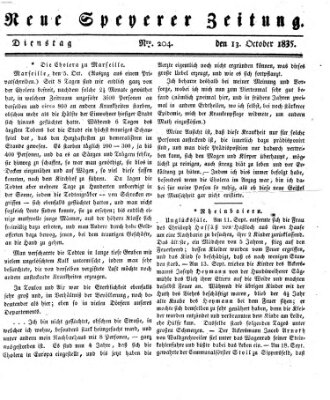 Neue Speyerer Zeitung Dienstag 13. Oktober 1835