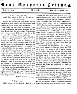 Neue Speyerer Zeitung Freitag 16. Oktober 1835