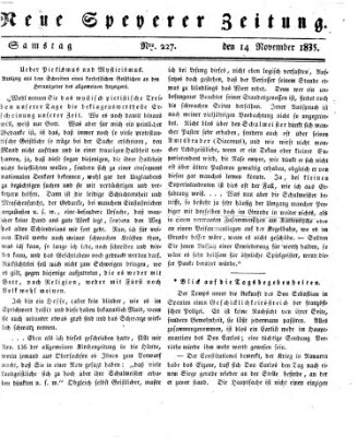 Neue Speyerer Zeitung Samstag 14. November 1835