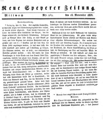 Neue Speyerer Zeitung Mittwoch 18. November 1835