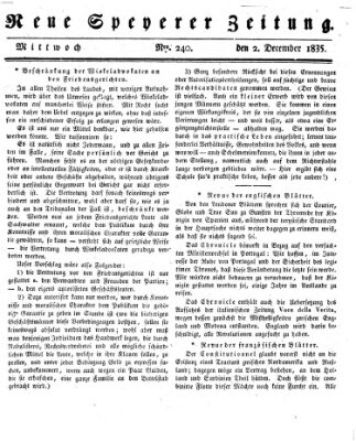 Neue Speyerer Zeitung Mittwoch 2. Dezember 1835