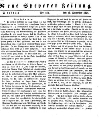 Neue Speyerer Zeitung Freitag 18. Dezember 1835