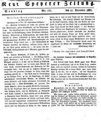 Neue Speyerer Zeitung Sonntag 27. Dezember 1835