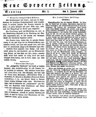 Neue Speyerer Zeitung Sonntag 3. Januar 1836