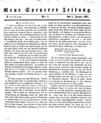 Neue Speyerer Zeitung Freitag 8. Januar 1836