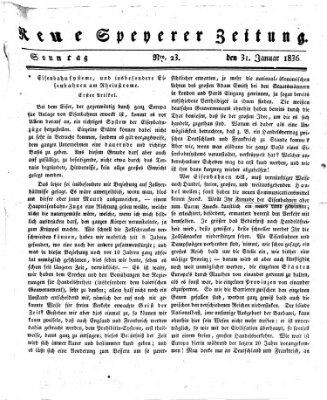 Neue Speyerer Zeitung Sonntag 31. Januar 1836