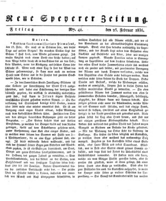 Neue Speyerer Zeitung Donnerstag 25. Februar 1836