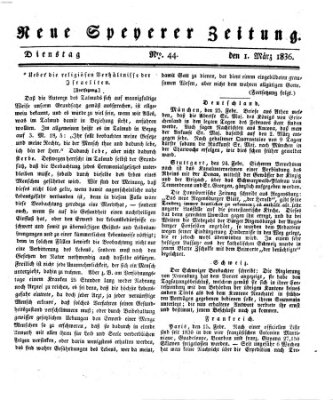 Neue Speyerer Zeitung Dienstag 1. März 1836