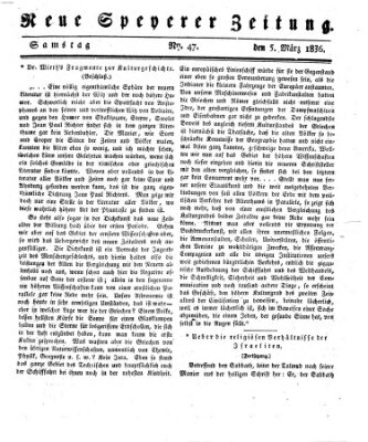 Neue Speyerer Zeitung Samstag 5. März 1836