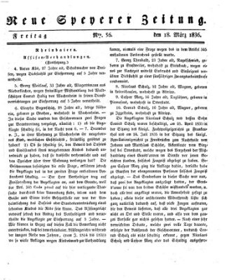 Neue Speyerer Zeitung Freitag 18. März 1836