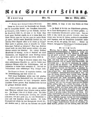 Neue Speyerer Zeitung Sonntag 20. März 1836