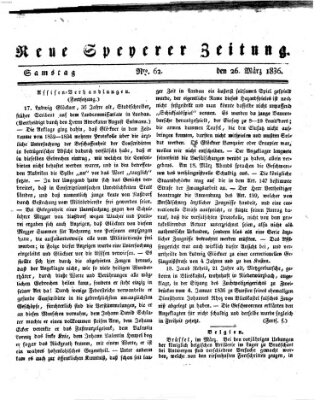 Neue Speyerer Zeitung Samstag 26. März 1836