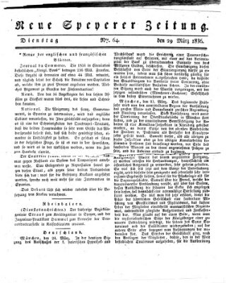 Neue Speyerer Zeitung Dienstag 29. März 1836