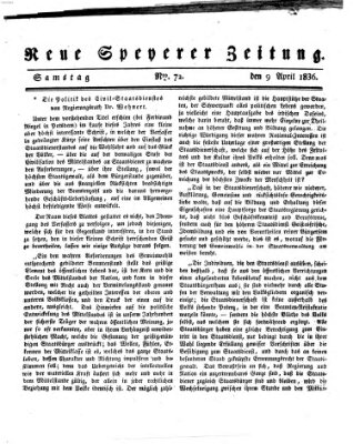 Neue Speyerer Zeitung Samstag 9. April 1836