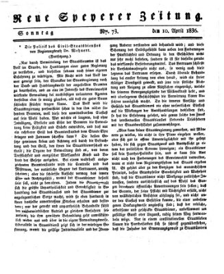 Neue Speyerer Zeitung Sonntag 10. April 1836