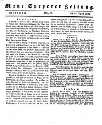 Neue Speyerer Zeitung Mittwoch 27. April 1836