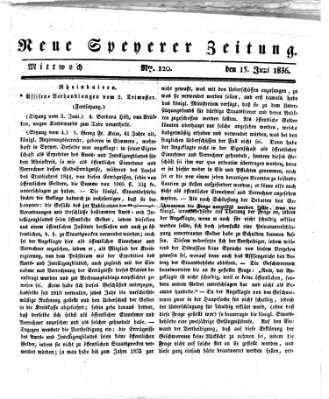 Neue Speyerer Zeitung Mittwoch 15. Juni 1836