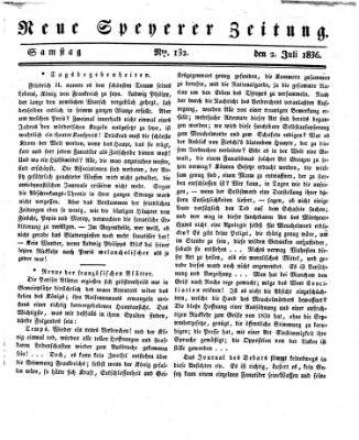 Neue Speyerer Zeitung Samstag 2. Juli 1836