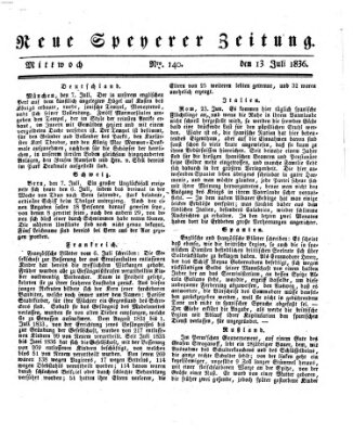 Neue Speyerer Zeitung Mittwoch 13. Juli 1836