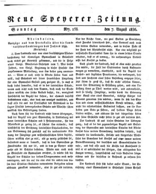 Neue Speyerer Zeitung Sonntag 7. August 1836