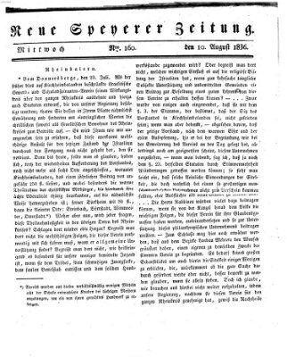 Neue Speyerer Zeitung Mittwoch 10. August 1836