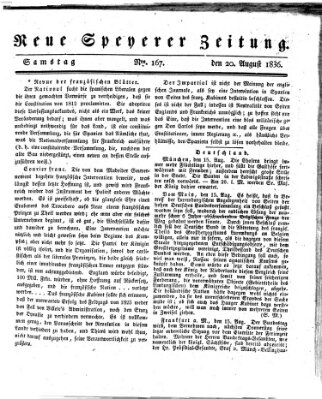 Neue Speyerer Zeitung Samstag 20. August 1836