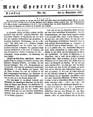 Neue Speyerer Zeitung Samstag 17. September 1836